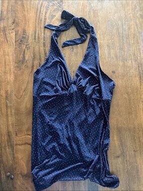 Urban Outfitters Navy Halter Dress with Red Polka Dots
